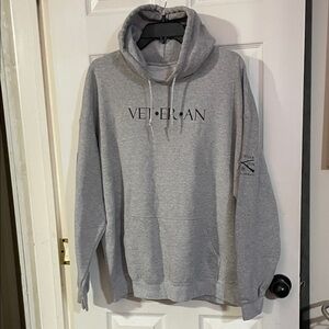 Grunt Style Gray Hoodie with "VET*ER*AN". Definition. Size XL